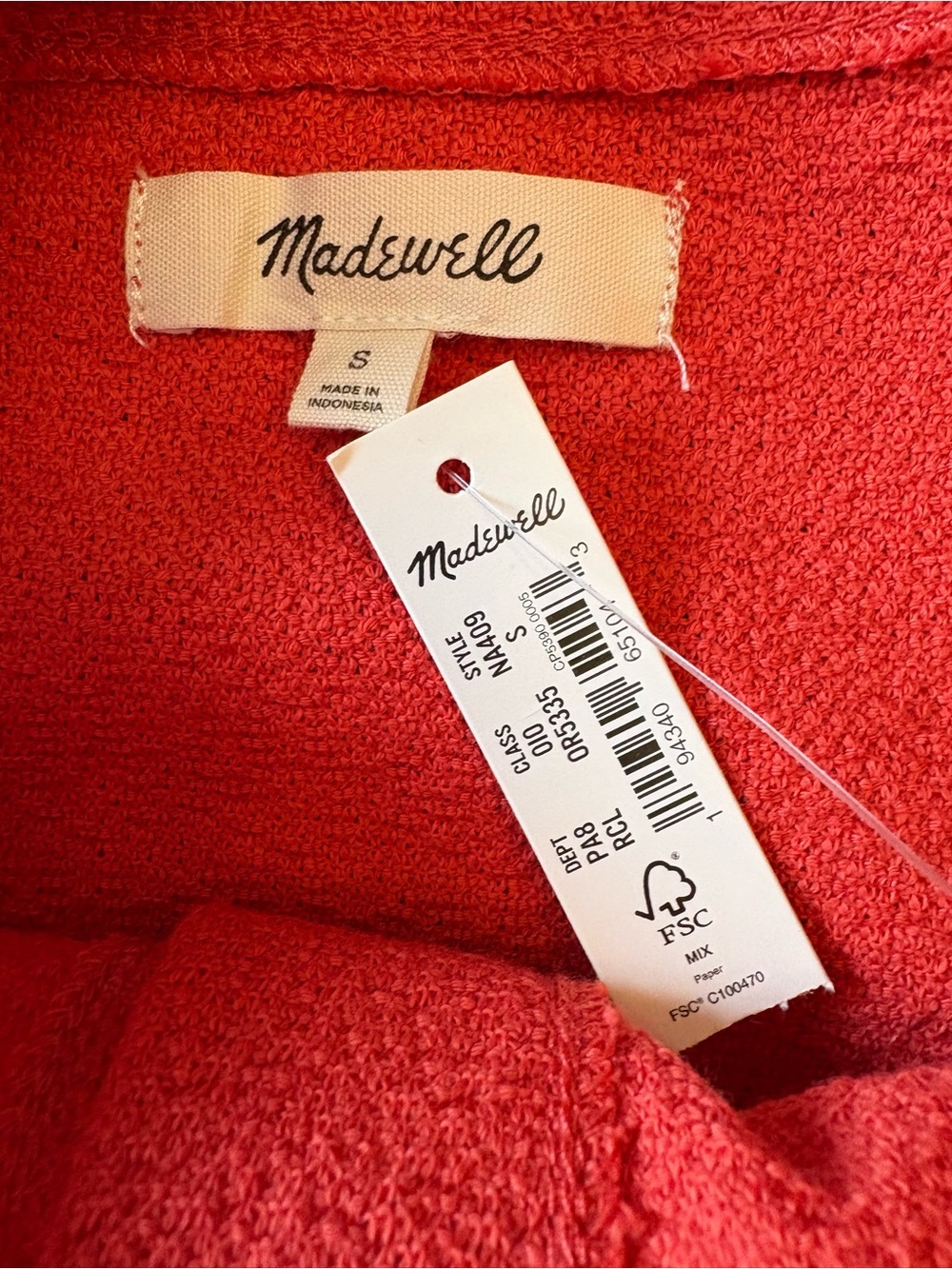 NWT Madewell Jacquard Square-Neck Puff-Sleeve Top Red Coral S - Picture 3 of 6